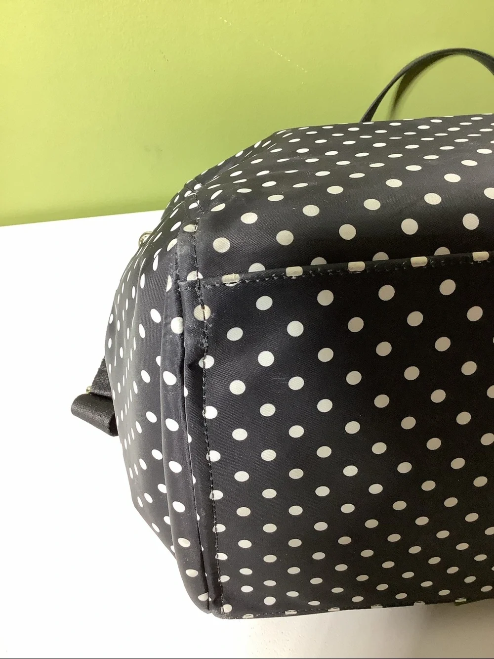Kate Spade NY nylon black with white polka dots travel/weekender/duffle bag